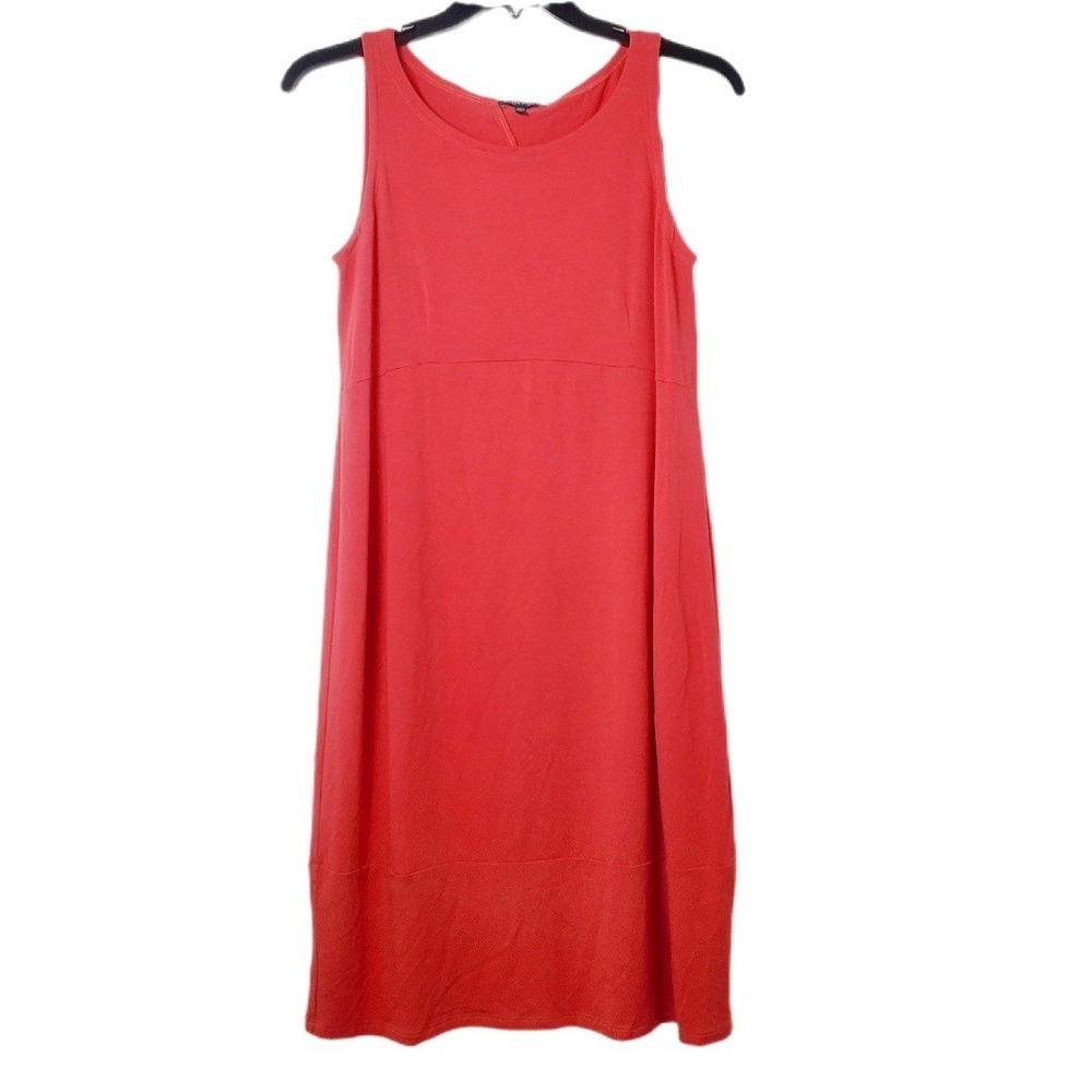 Eileen Fisher Coral Sleeveless Knit Dress Keyhole‎ Back Rayon Lycra Size Medium